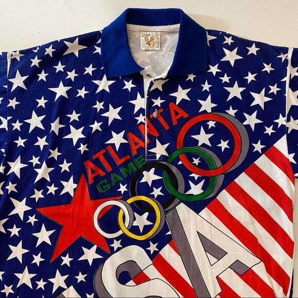 Vintage Olympics Shirt Mens Size Large USA Polo All Over Print America AOP - Picture 6 of 16